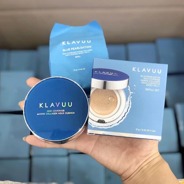 Set Phấn Nước Dưỡng Ẩm Klavuu Blue Pearlsation High Coverage Marine Collagen Aqua Cushion SPF50 PA+++(Tặng kèm lõi)