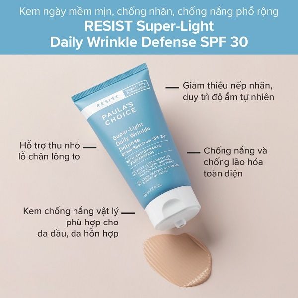 Kem Dưỡng Chống Nắng Paula's Choice Resist Super-Light Daily Wrinkle Defense Broad Spectrum SPF30 60ml