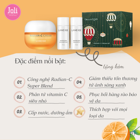 Bộ Kem Dưỡng Trắng Da Làm Mờ Đốm Nâu Laneige Radian-C Cream Collabo Set 30ml