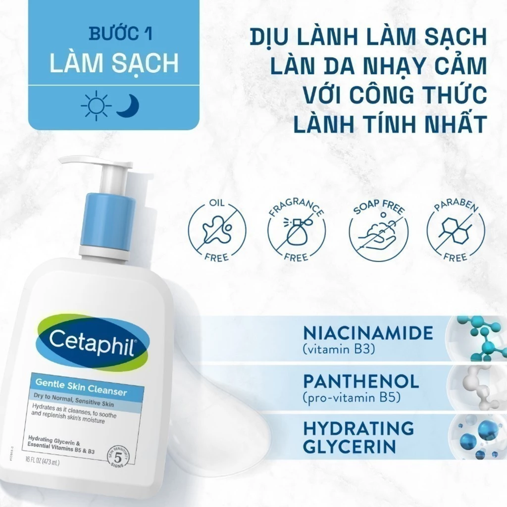 Combo Sữa Rửa Mặt Cho Da Nhạy Cảm Cetaphil Gentle Skin Cleanser 125ml + Kem Dưỡng Ẩm Moisturising Cream 50g
