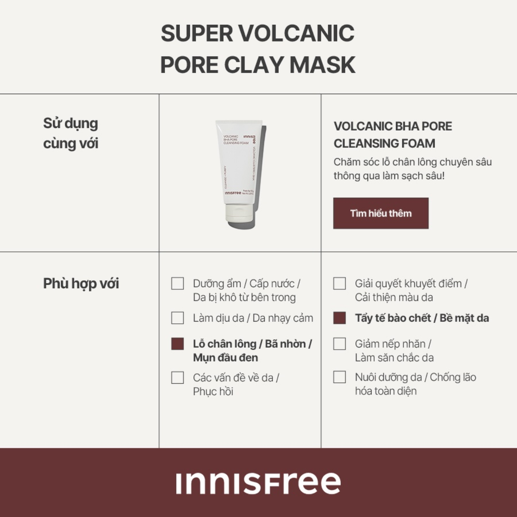 Mặt Nạ Rửa Đất Sét Tro Núi Lửa innisfree Super Volcanic Pore Clay Mask 100ml