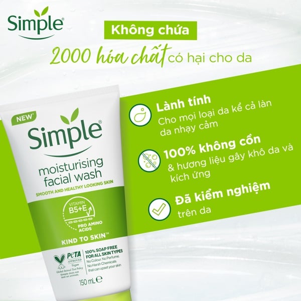 Sữa Rửa Mặt Cấp Ẩm Cho Da Khô Nhạy Cảm Simple Moisturising Facial Wash  150mlSữa Rửa Mặt Cấp Ẩm Cho Da Khô Nhạy Cảm Simple Moisturising 150ml –  JOLI COSMETIC