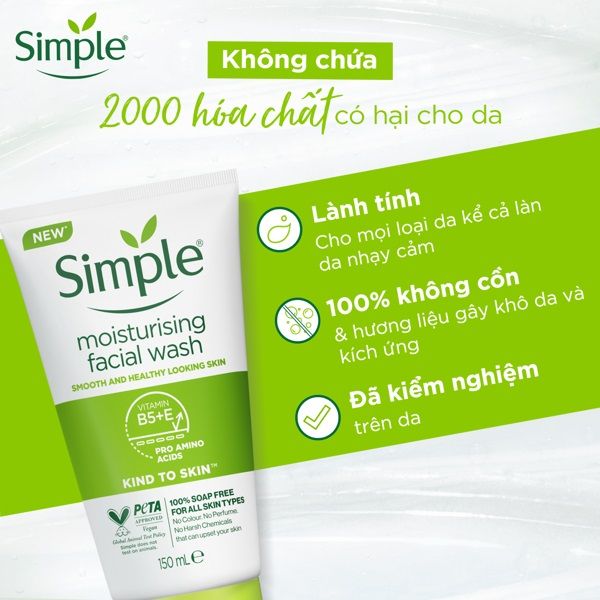 Sữa Rửa Mặt Cấp Ẩm Cho Da Khô Nhạy Cảm Simple Moisturising Facial Wash 150ml