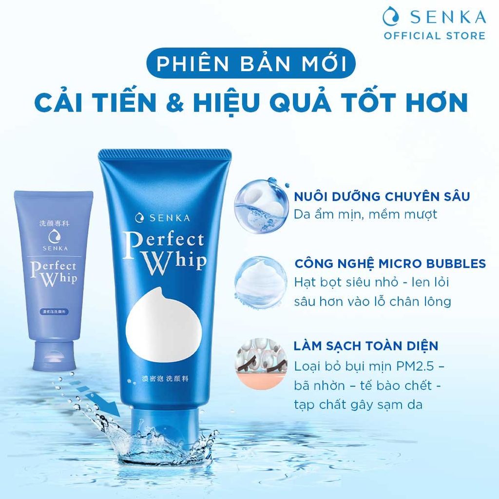 Sữa Rửa Mặt Tạo Bọt Làm Sạch Sâu Chiết Xuất Tơ Tằm Trắng Senka Perfect Whip 120g