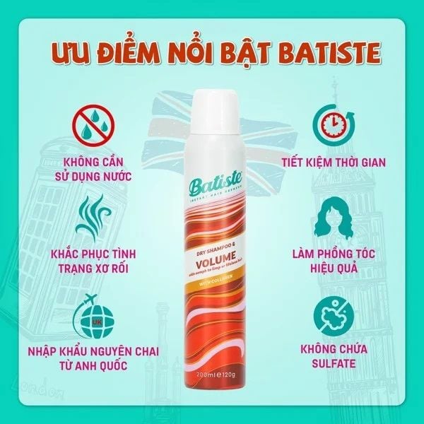 Dầu Gội Khô Batiste Dry Shampoo 200ml