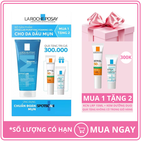 Bộ Sản Phẩm Sữa Rửa Mặt Cho Da Mụn La Roche-Posay Effaclar 200ml + Kem Dưỡng Giảm Mụn Duo+M 3ml + Sữa Chống Nắng Da Mụn Anthelios 15ml