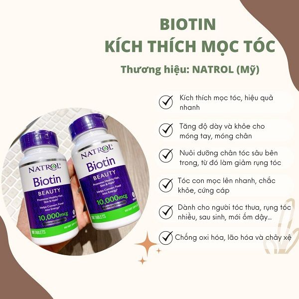 Viên Uống Ngăn Rụng Và Kích Mọc Tóc Natrol Biotin 10000mcg 100 Viên