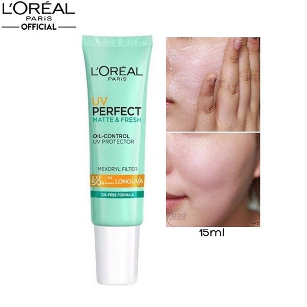 Kem Chống Nắng L'Oréal Kiềm Dầu Thoáng Mịn Da 15ml UV Perfect Matte & Fresh SPF 50+/PA++++