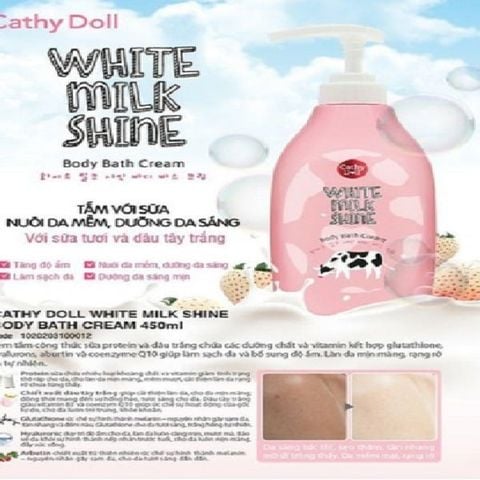 Sửa Tắm Sáng Da Sữa Bò Cathy Doll White Milk Shine Body Bath Cream 450ml