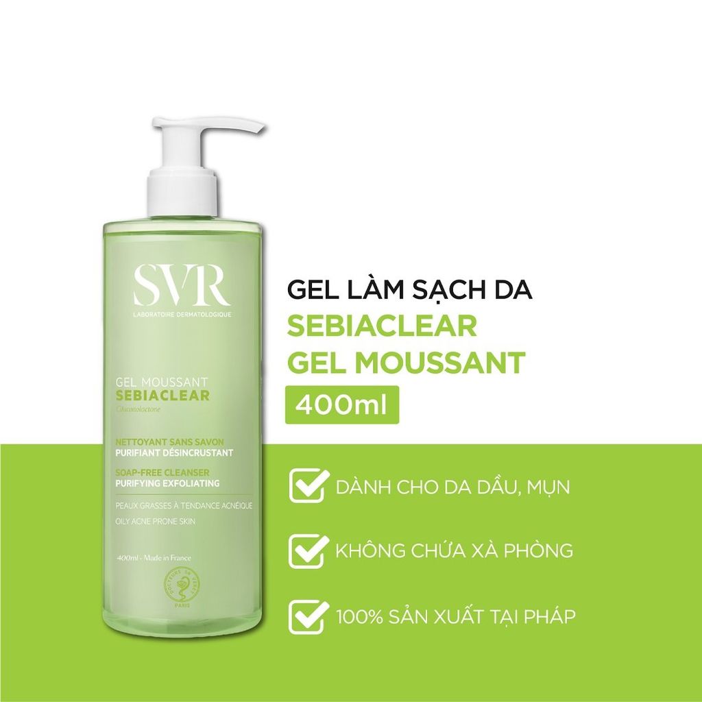 [COMBO] Gel Rửa Mặt Cho Da Dầu SVR Sebiaclear Gel Moussant (2 Chai X 400ml)