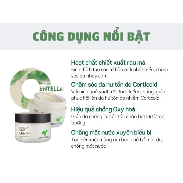 Kem Dưỡng Phục Hồi Da Chiết Xuất Rau Má Goodndoc Centella Repair Cream 50ml