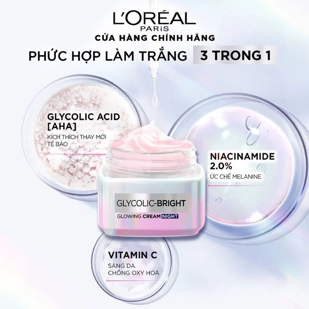 Kem Dưỡng Sáng Da Ban Đêm Loreal Paris Glycolic Bright Glowing Cream Night 50ml