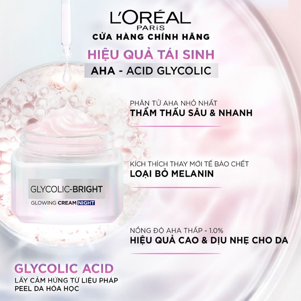 Kem Dưỡng Sáng Da Ban Đêm Loreal Paris Glycolic Bright Glowing Cream Night 50ml