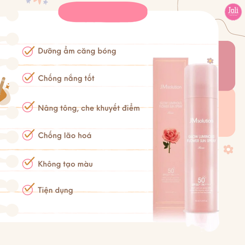 Xịt Chống Nắng JMsolution Chiết Xuất Hoa Hồng Glow Luminous Flower Sun Spray SPF50+ PA++++ 180ml