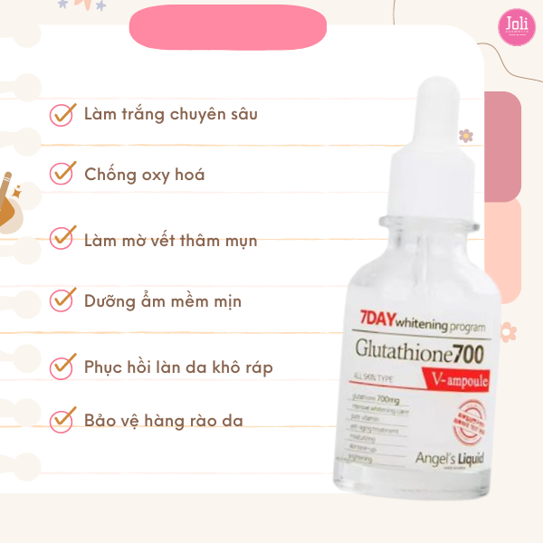 glutathione benefits women Tinh chất Dưỡng Sáng Da, Làm Mờ Thâm Angel's Liquid 7day Whitening Program Glutathione  700 V-Ample 30mlTinh chất Dưỡng Sáng Da Làm Mờ Thâm Angel's Liquid 7day 700  V-Ample 3 – JOLI COSMETIC