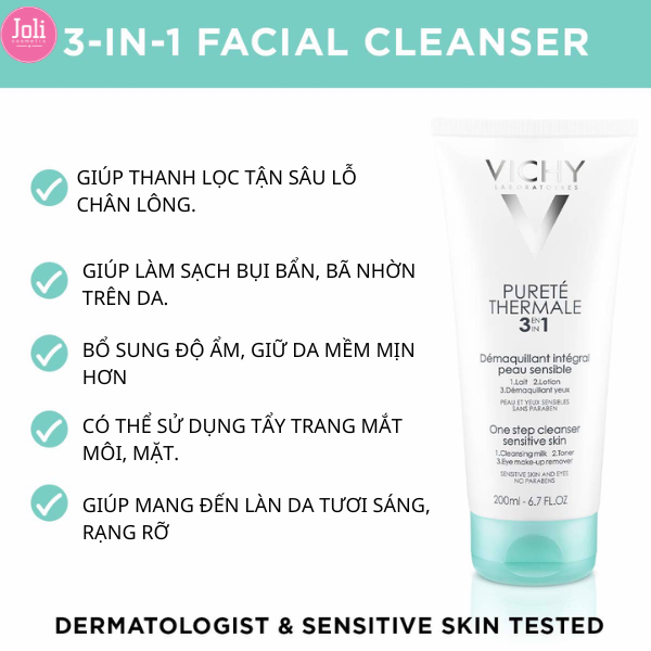 Sữa Rửa Mặt Tẩy Trang 3 Tác Dụng Vichy Purete Thermale One Step Cleanser