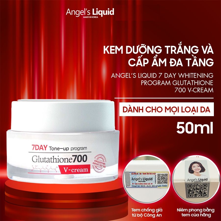 Kem Dưỡng Làm Sáng Da Mờ Thâm Angel's Liquid 7 Day Whitening Program Glutathione 700 V-Cream 50ml