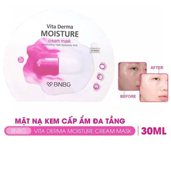 Mặt Nạ Kem Dưỡng Da Ẩm Mịn, Giúp Da Trắng Hồng BNBG Vita Derma Moisture Cream Mask 30ml