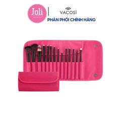 Bộ Cọ Trang Điểm Vacosi 14 Cây BC09 (Bóp Da Hồng) Essential Brush Set