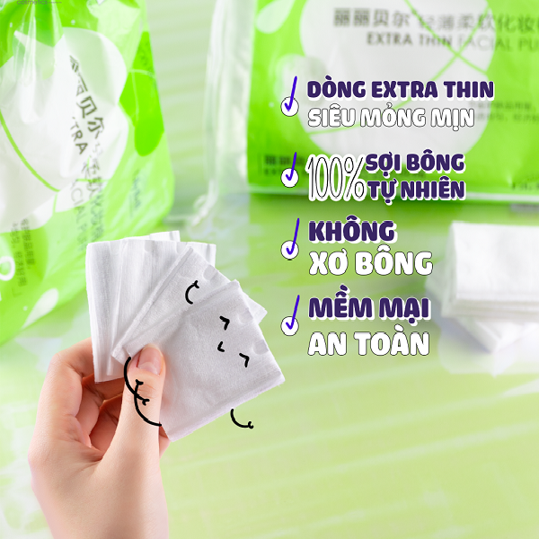 Bông Tẩy Trang LilyBell Vỏ Xanh Extra Thin Facial Puff 240 Miếng