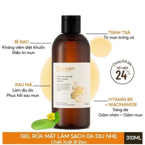 Gel Rửa Mặt Chiết Xuất Bí Đao Cocoon Winter Melon Cleanser 310ml