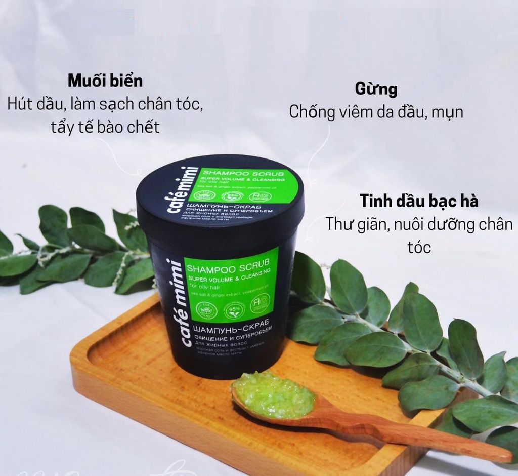 Dầu Gội Tẩy Tế Bào Chết Da Đầu Kiềm Dầu Làm Phồng Tóc Café Mimi Shampoo Scrub 330g