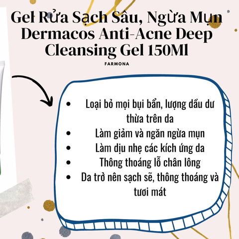 Sữa Rửa Mặt Cho Da Dầu &  Da Mụn Dermacos Anti-Acne Deep Cleansing Gel 150ml