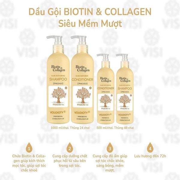 Dầu Gội & Xả Siêu Mềm Mượt Biotin Collagen Voudioty (Vàng)