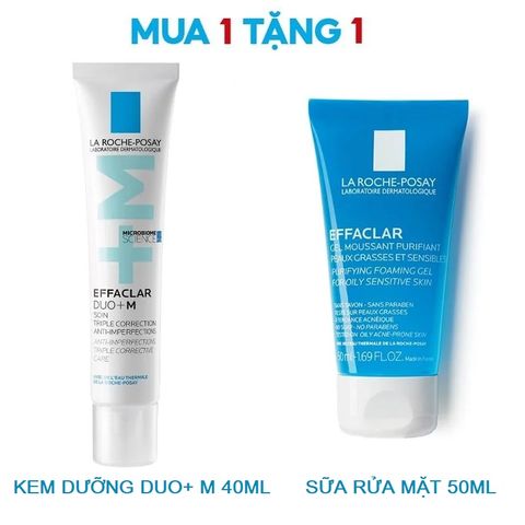 Bộ Sản Phẩm Kem Dưỡng Giảm Mụn La Roche-Posay Effaclar Duo+M 40ml + Gel Rửa Mặt Cho Da Dầu Effaclar 50ml