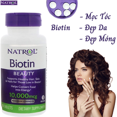 Viên Uống Ngăn Rụng Và Kích Mọc Tóc Natrol Biotin 10000mcg 100 Viên