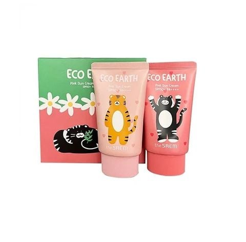 Set Kem Chống Nắng The Saem Eco Earth Pink Sun Cream SPF50+ PA++++ 50g