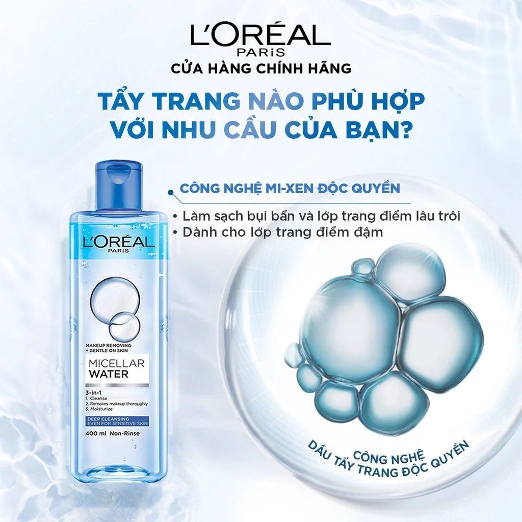 Nước Tẩy Trang Loreal Làm Sạch Sâu Trang Điểm Micellar Water 3-in-1