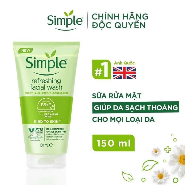 Sữa Rửa Mặt Cho Da Nhạy Cảm Simple Kind To Skin Refreshing Facial Wash 150ml