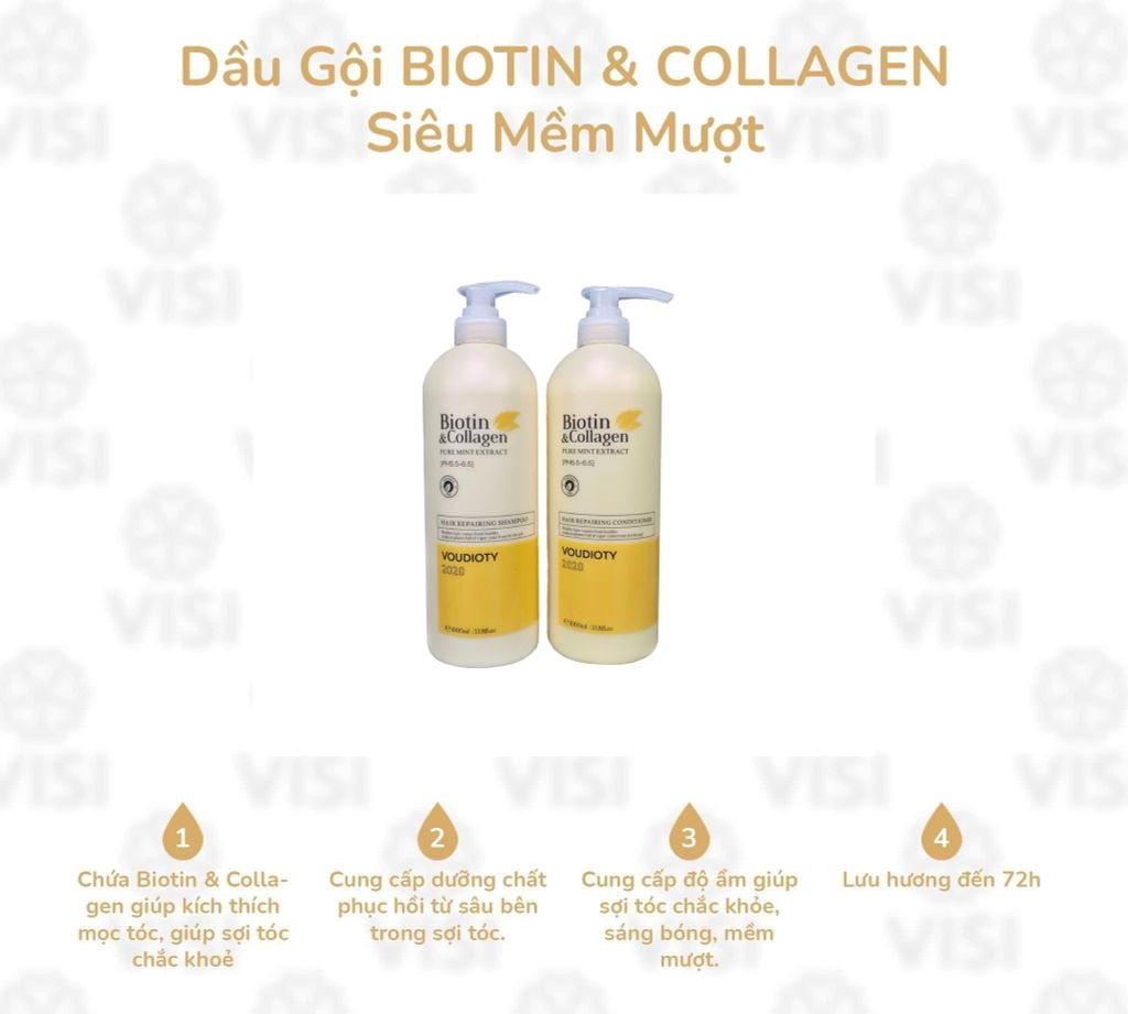 Dầu Gội & Xả Siêu Mượt Giảm Rụng Tóc Biotin Collagen Voudioty (Vàng)