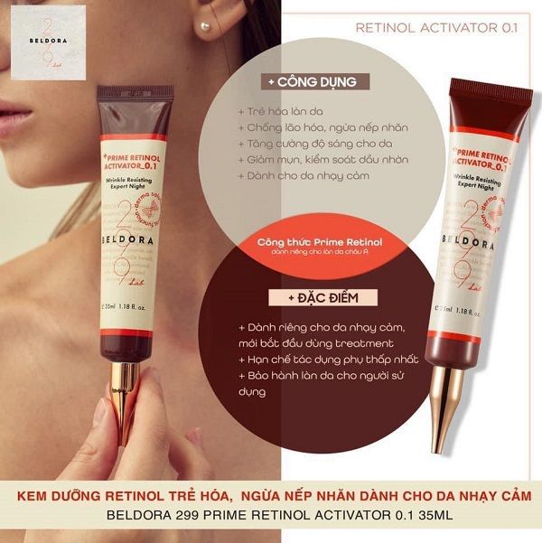 Kem Dưỡng Retinol Trẻ Hóa Da Ngăn Ngừa Nếp Nhăn Dành Cho Da Nhạy Cảm Beldora 299 Prime Retinol Activator 0.1 35ml