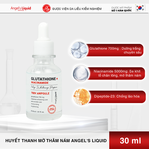 Tinh Chất Truyền Trắng Mờ Nám Angel's Liquid Glutathione + Niacinamide 700 V-Ampoule 30ml