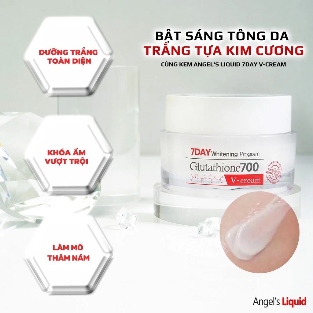 Kem Dưỡng Làm Sáng Da Mờ Thâm Angel's Liquid 7 Day Whitening Program Glutathione 700 V-Cream 50ml