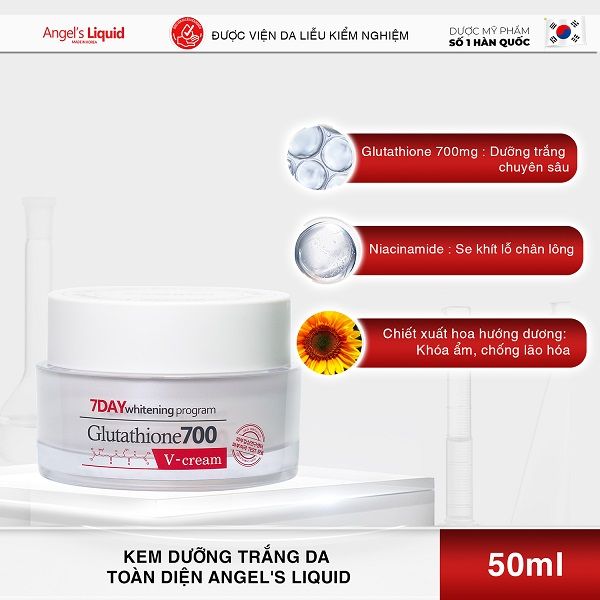 Kem Dưỡng Làm Sáng Da Mờ Thâm Angel's Liquid 7 Day Whitening Program Glutathione 700 V-Cream 50ml