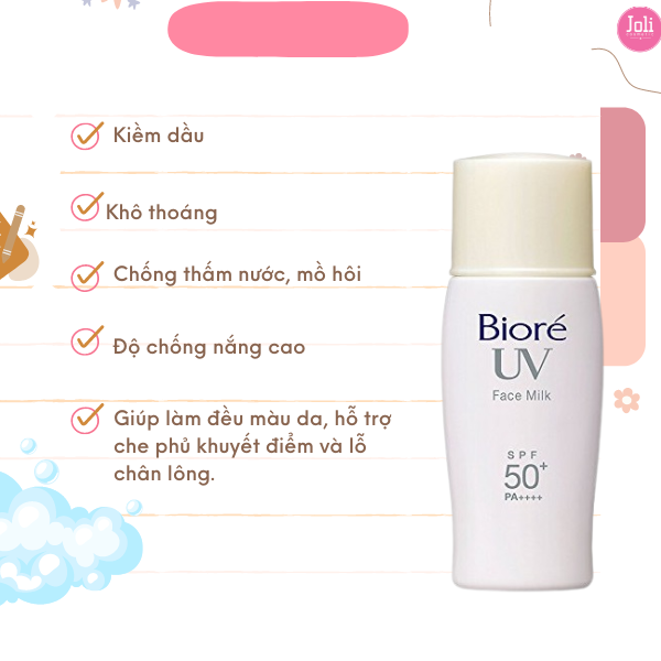 Sữa Chống Nắng Sáng Mịn Kiềm Dầu Biore UV Face Milk SPF50+/PA++++ 30ml