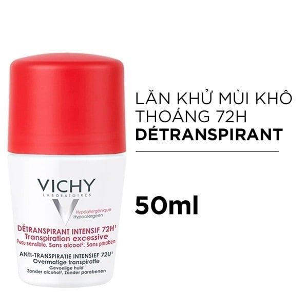 Lăn Khử Mùi Ngăn Mồ Hôi Giữ Khô Thoáng Suốt 72h Vichy Déodorant Detranspirant Intensif 50ml
