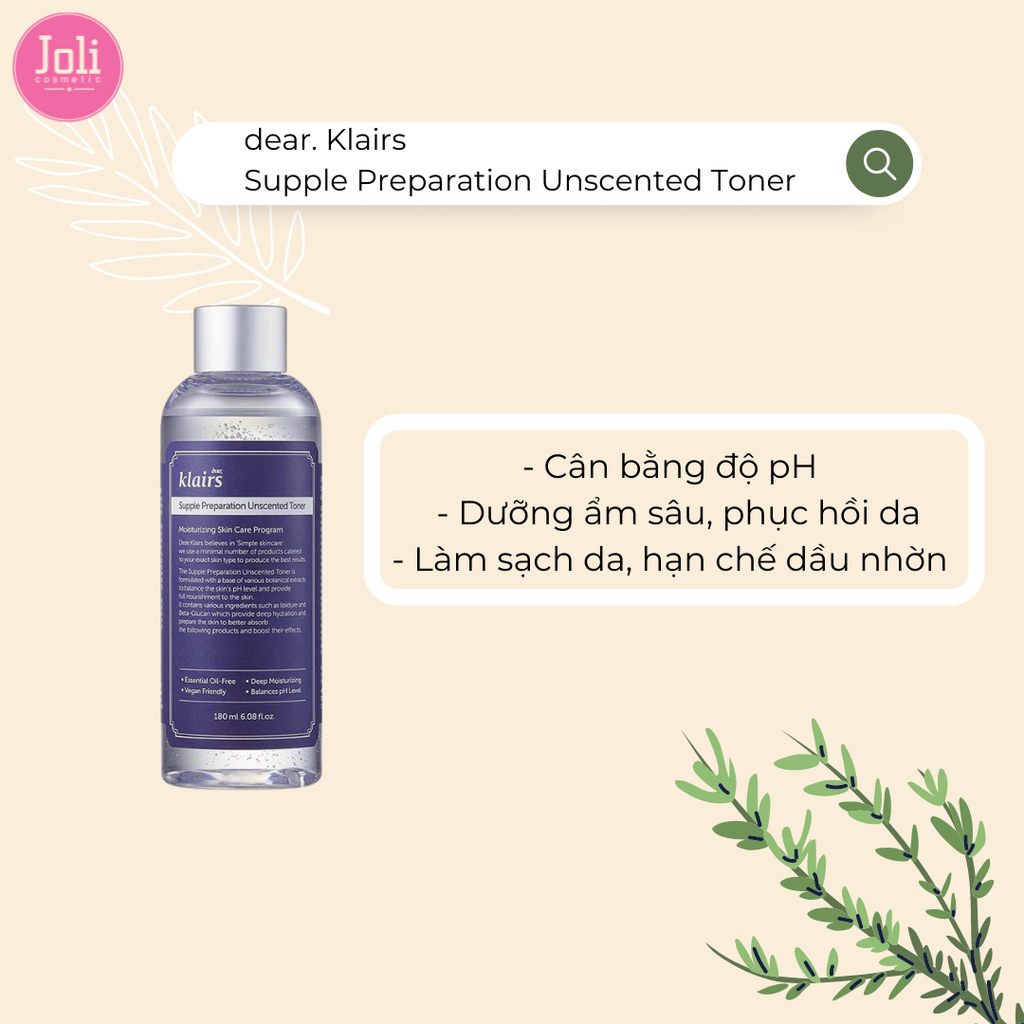 Nước Hoa Hồng Không Mùi Cho Da Nhạy Cảm Klairs Supple Preparation Unscented Toner