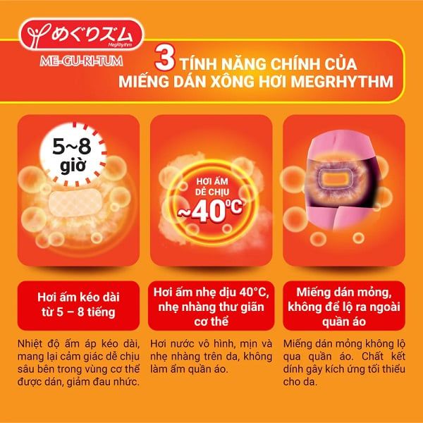Miếng Dán Nóng MegRhythm Xông Hơi Giảm Đau Vùng Bụng