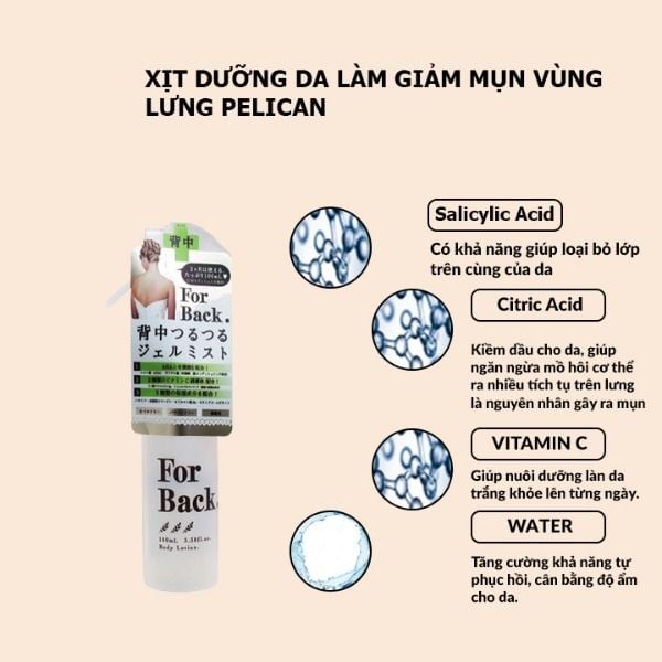 Xịt Làm Giảm Mụn Lưng Pelican For Back Medicated Body Lotion 100ml