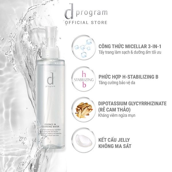 Nước tẩy trang dưỡng da D Program Essence in Cleansing Water 180ml