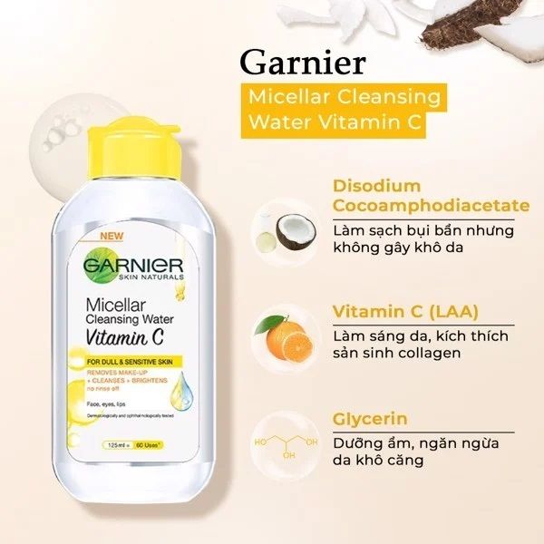 Nước Tẩy Trang Làm Sáng Da Garnier Micellar Cleansing Water Vitamin C
