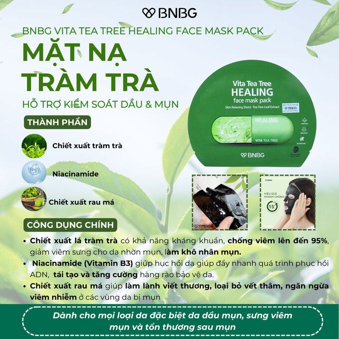 Mặt Nạ Giảm Mụn Chiết Xuất Tràm Trà BNBG Vita Tea Tree Healing Face Mask Pack 30ml