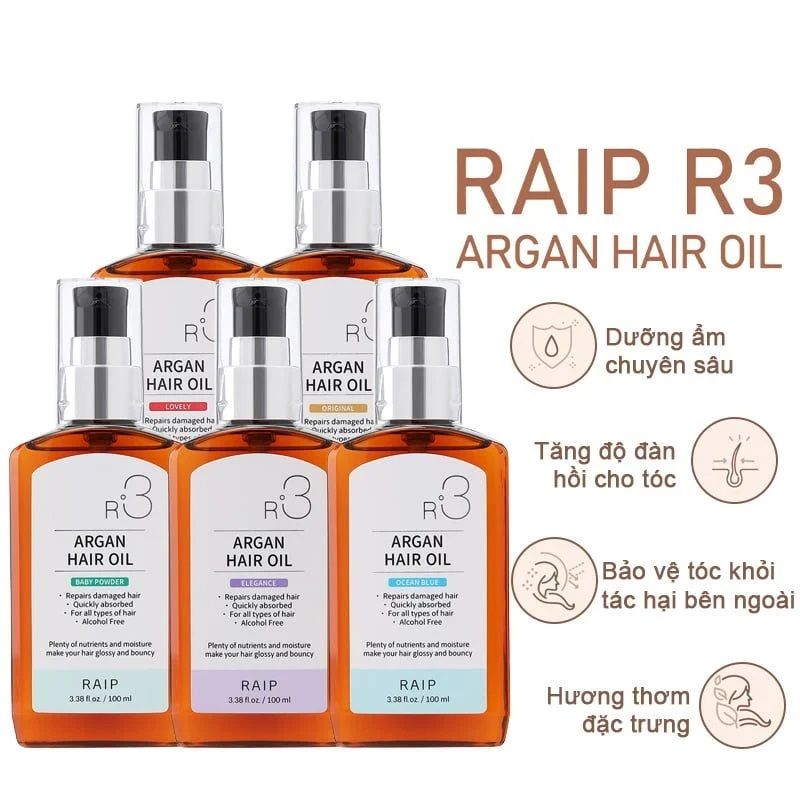 Tinh Dầu Dưỡng Giúp Hồi Phục Tóc Hư Tổn Raip R3 Argan Hair Oil 100ml