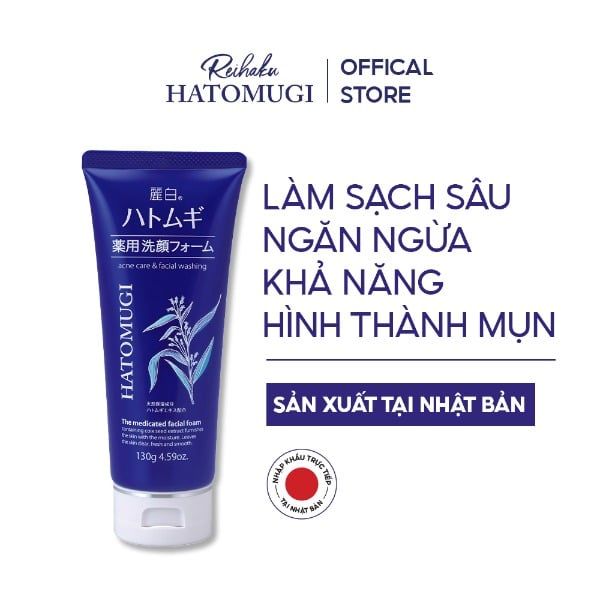 Sữa Rửa Mặt Ngừa Mụn Sáng Da Hatomugi Acne Care & Facial Washing 130g