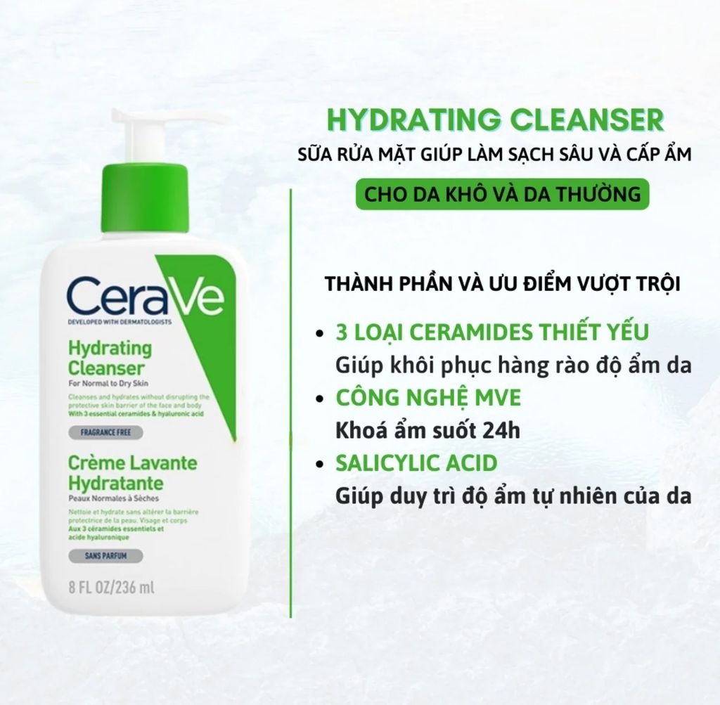 Sữa Rửa Mặt Cho Da Thường Da Khô Cerave Hydrating Cleanser