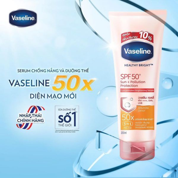 Sữa Dưỡng Thể Dưỡng Sáng Da Vaseline Sun + Pollution Protection 50X SPF50+/PA++++ 200ml
